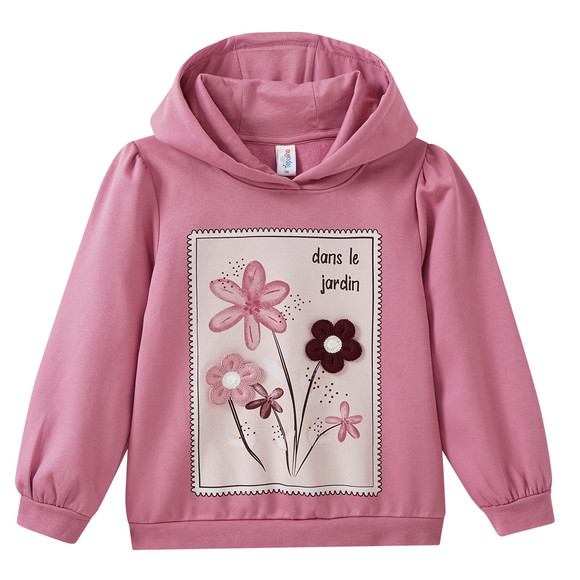 Meisjes' hoodie met bloemenprint donkerroze