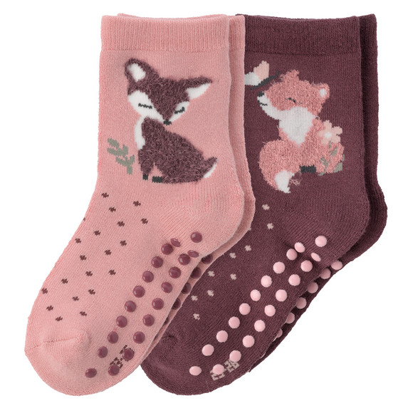 2 Paar Mädchen Stoppersocken mit Fuchs-Motiv