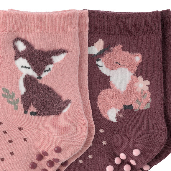 2 Paar Mädchen Stoppersocken mit Fuchs-Motiv