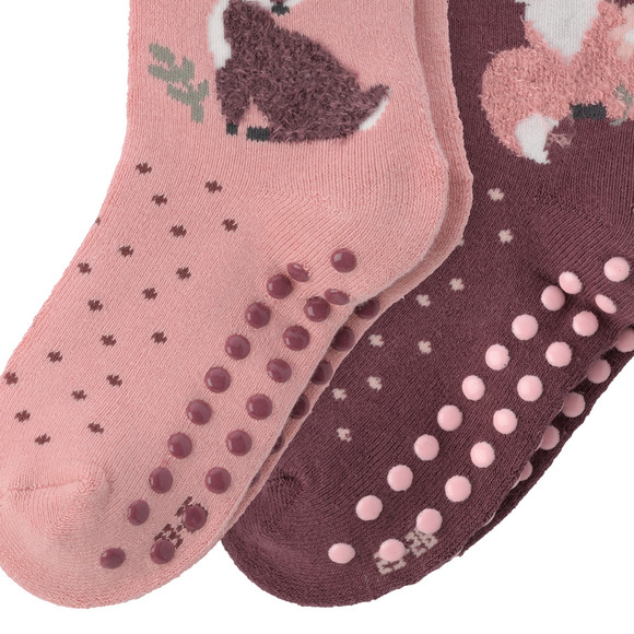 2 Paar Mädchen Stoppersocken mit Fuchs-Motiv