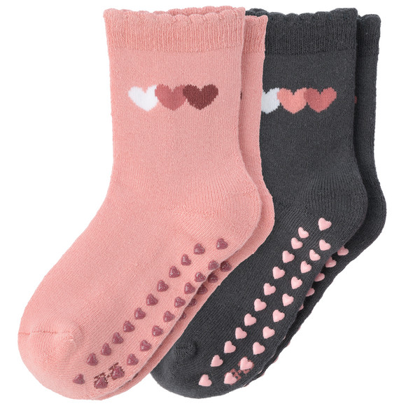 2 Paar Mädchen Stoppersocken mit Herzen