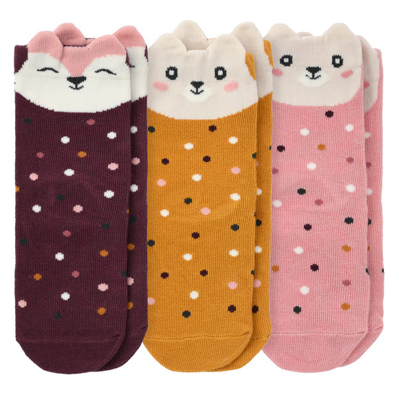 3 Paar Mädchen Socken mit Tiergesichtern