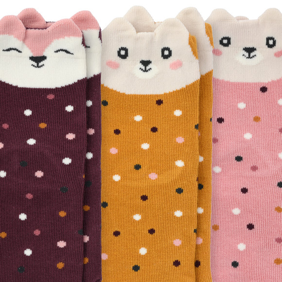 3 Paar Mädchen Socken mit Tiergesichtern