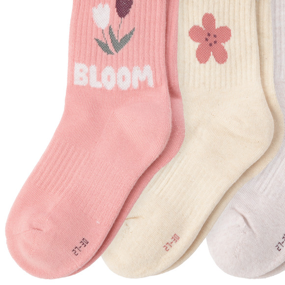 3 Paar Mädchen Sportsocken mit Blumen-Motiven