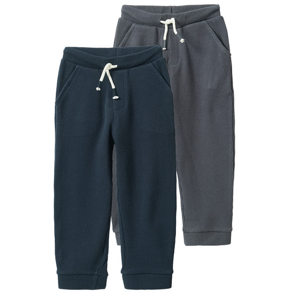 2 Baby Jogginghosen aus Waffel-Piqué blaugrau / dunkelblau