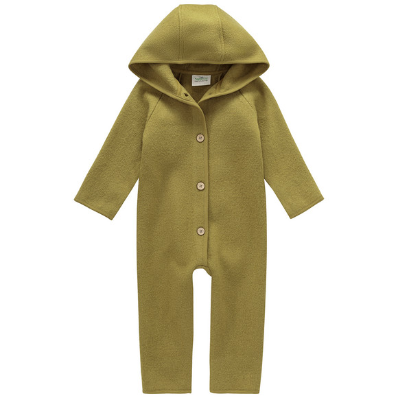 Wollen babyoverall met omgeslagen boorden geelgroen