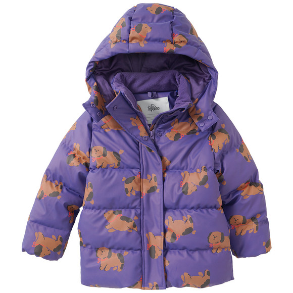 Pufferjack met honden voor meisjes paars