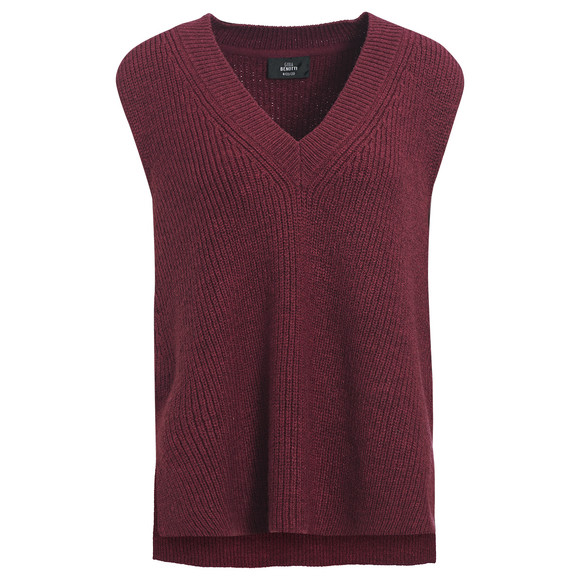 Gebreide damestrui met V-hals wijnrood