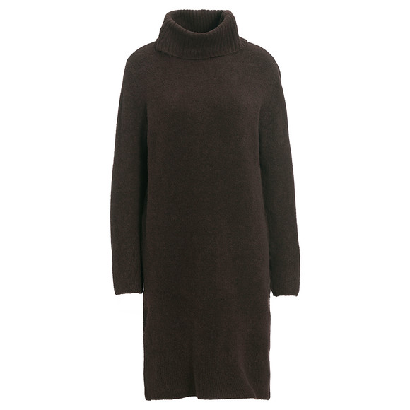 Dames gebreide jurk met col donkerbruin