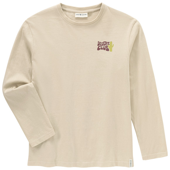 Jongenshemd met lange mouwen en kleine opdruk beige