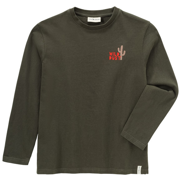 Jongenshemd met lange mouwen en kleine opdruk donkergroen