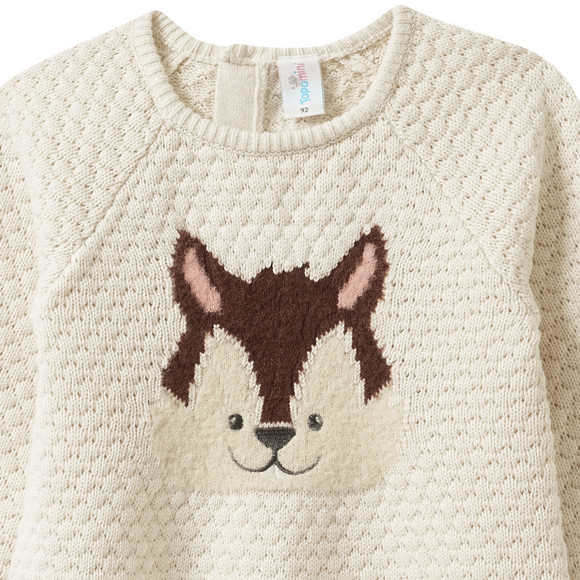 Gebreide babyjurk met dierenapplicatie