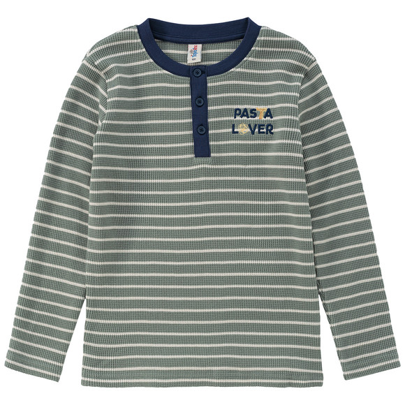 Kinderhemd met lange mouwen en borduursel salie / wit