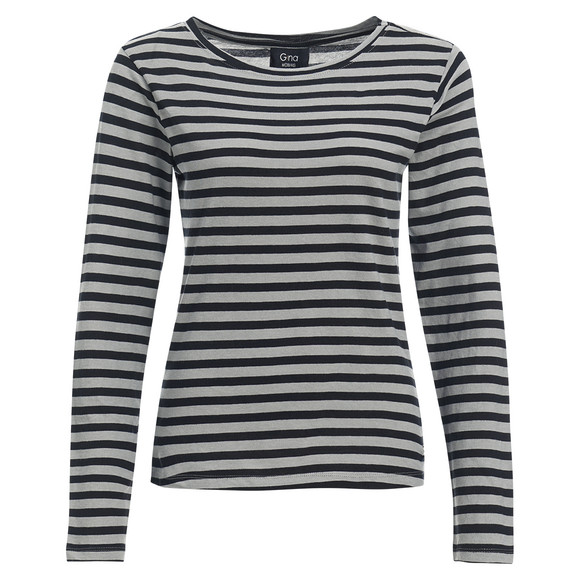 Gestreept damesshirt met lange mouwen lichtgrijs / zwart