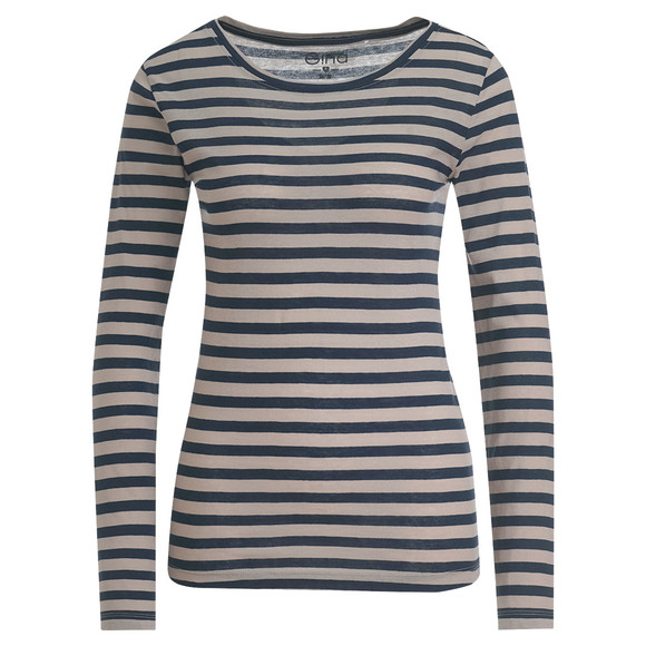 Gestreept damesshirt met lange mouwen donkerblauw / bruin