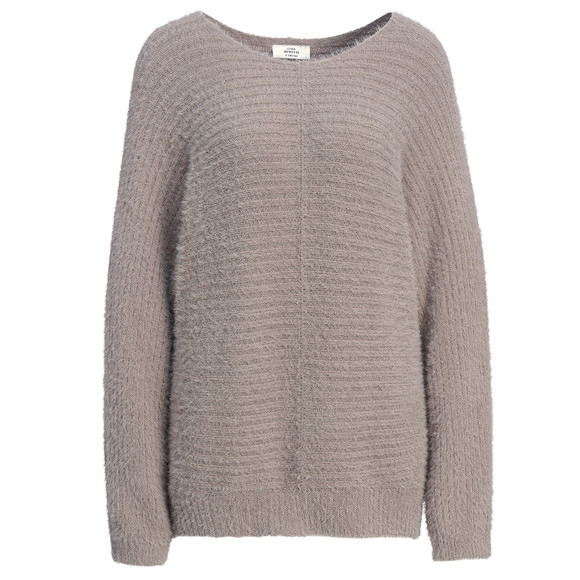 Gebreide damestrui met boothals lichtbruin