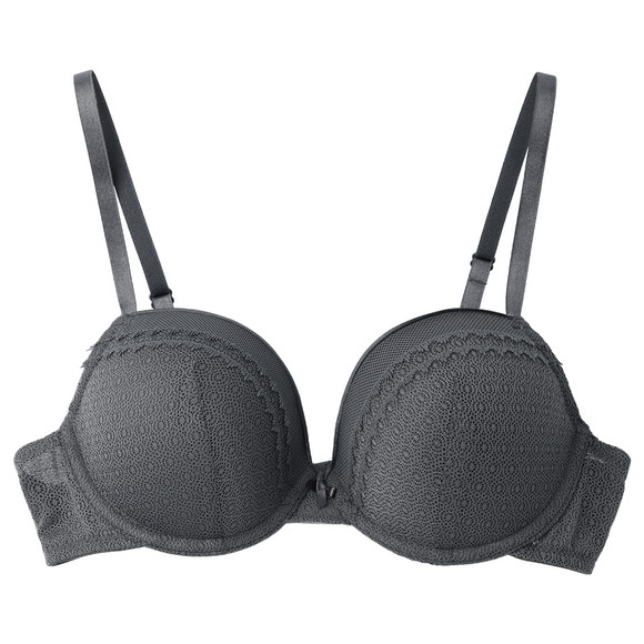 Damesbeugelbeha met kant donkergrijs