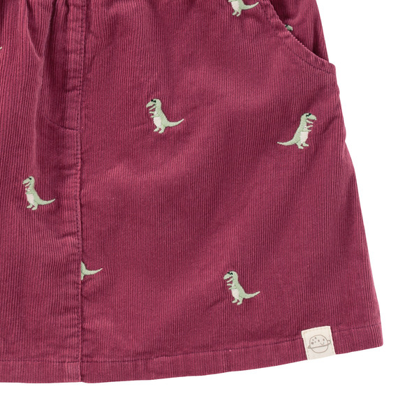 Corduroy meisjesrok met dinosaurusborduursel