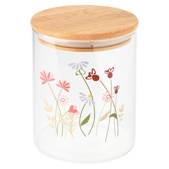 Kleine glazen voorraadpot met bamboedeksel