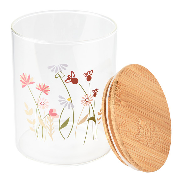 Kleine glazen voorraadpot met bamboedeksel
