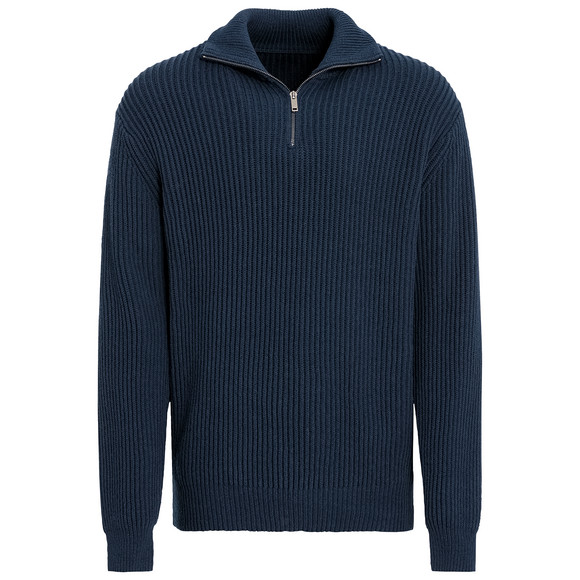 Gebreide katoenen troyer voor heren donkerblauw