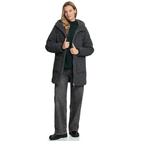 Damen Teddymantel mit Kapuze