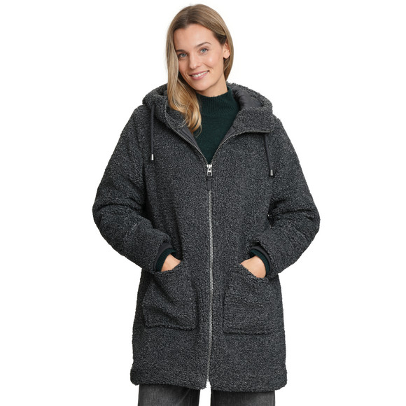 Damen Teddymantel mit Kapuze