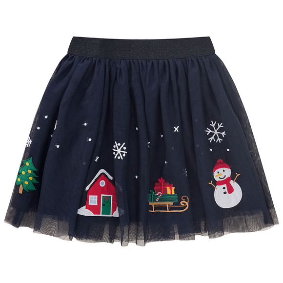 Meisjes kerstrok met applicaties donkerblauw / Kleurrijk