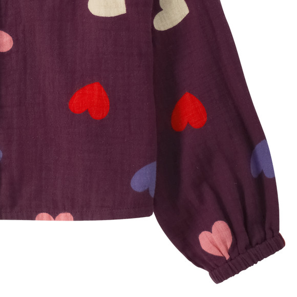 Mousseline meisjesblouse met hartje all-over