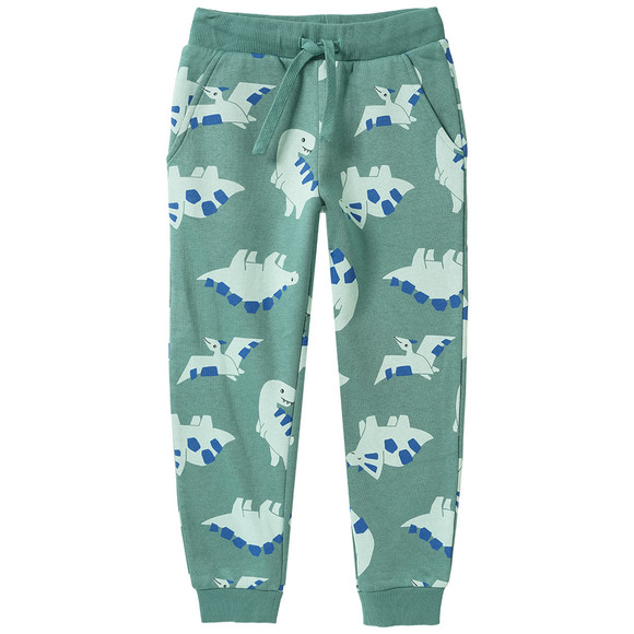 Jongens joggingbroek met dinosaurus all-over donkergroen