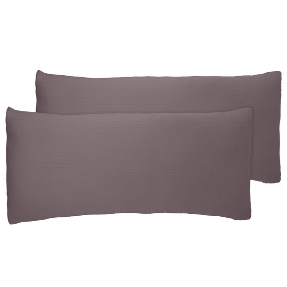 2 Musselin-Kissenhüllen 40 x 80 cm dunkellila