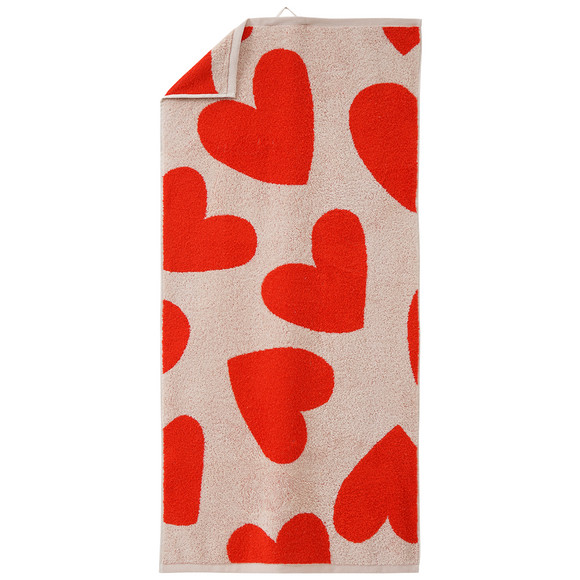 Katoenen handdoek rood / crèmewit