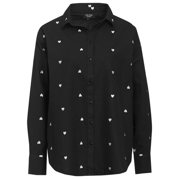 Dames blouse met hartjesborduursel zwart