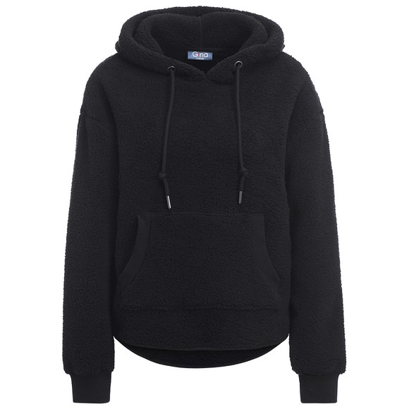 Dames hoodie gemaakt van teddy pluche zwart