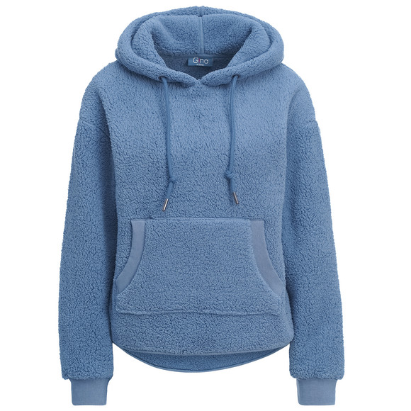 Dames hoodie gemaakt van teddy pluche blauw