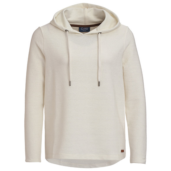 Dames shirt lange mouwen met capuchon crème