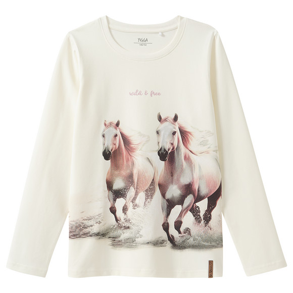 Meisjes T-Shirt lange mouwen met paardenprint