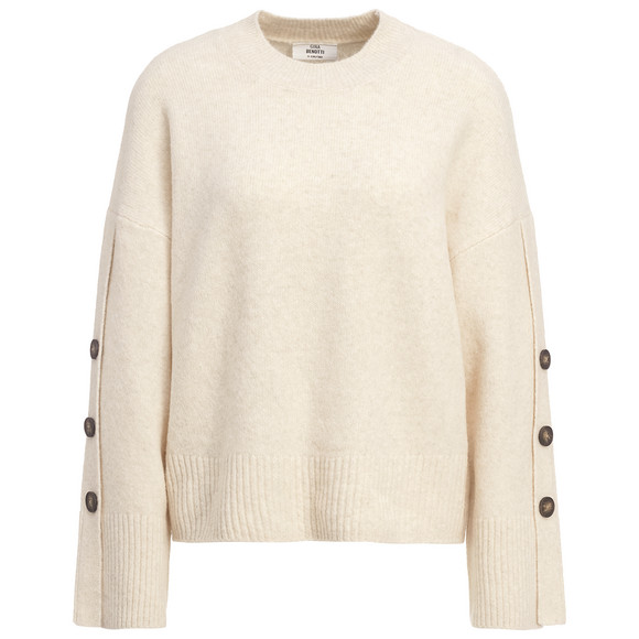Dames gebreide trui met sierknopen crème