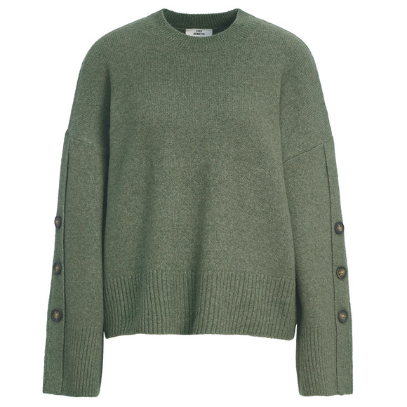 Dames gebreide trui met sierknopen donkergroen