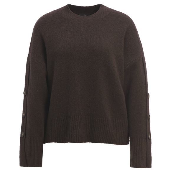 Dames gebreide trui met sierknopen donkerbruin