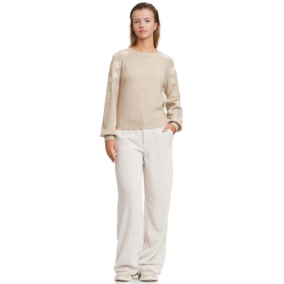Damen Strickpullover mit floraler Applikation