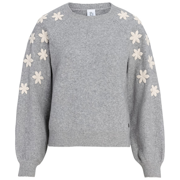 Gebreide damestrui met bloemenapplicatie