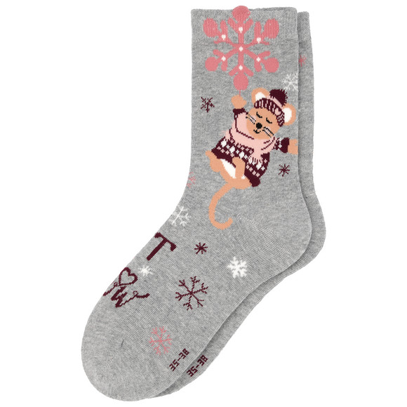 1 Paar Damen Weihnachtssocken mit Maus-Motiv