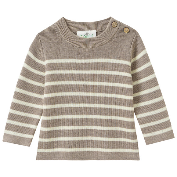 Geboorte wollen trui met strepen lichtbruin