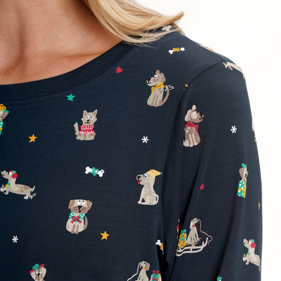 Kerstnachtjapon met all-over print voor dames