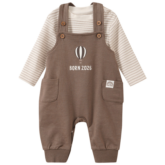 Newborn Set mit Strampler und Shirt Born 2026 braun / weiss