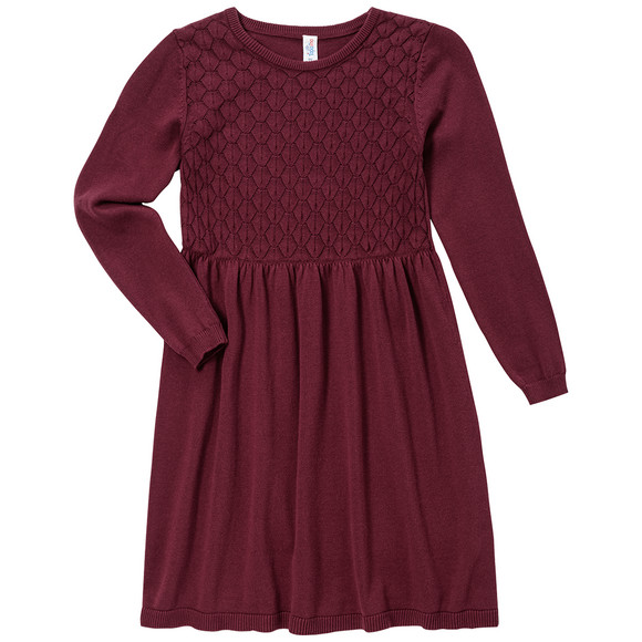 Gebreide meisjesjurk met honingraatstructuur donkerrood