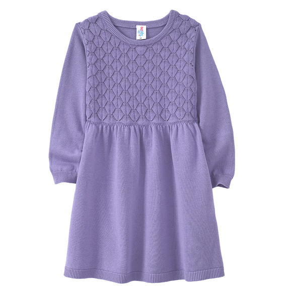 Gebreide meisjesjurk met honingraatstructuur paars