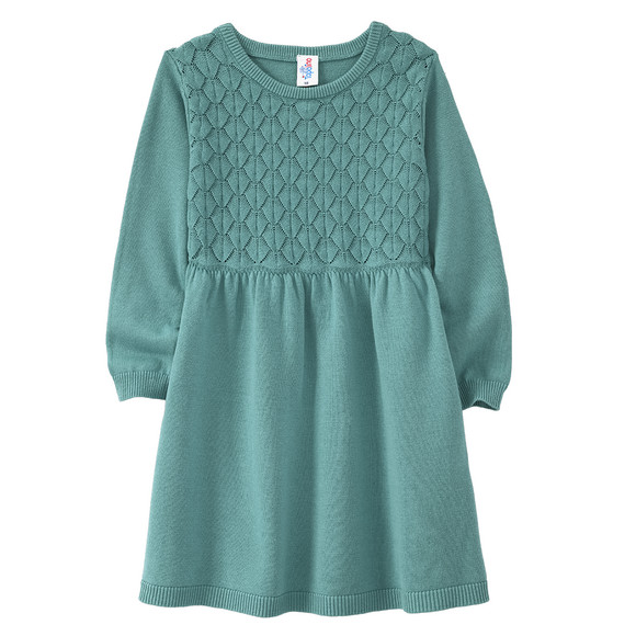 Gebreide meisjesjurk met honingraatstructuur salie