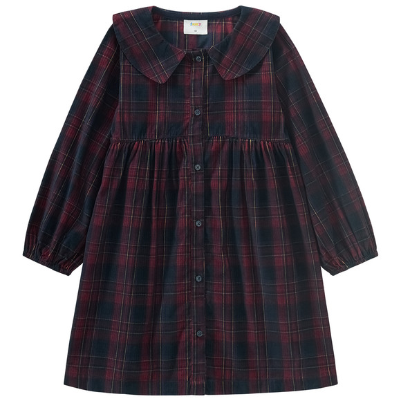 Meisjes jurk in ribfluweel met pofkraag